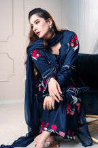 3 Piece Stiched Navy Silk Suit (Pret)