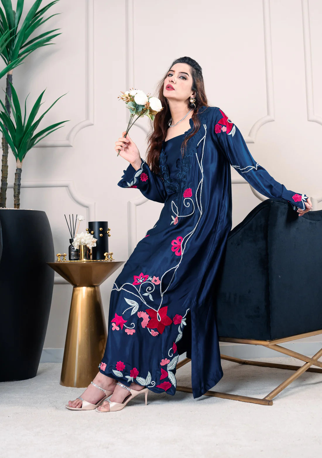 3 Piece Stiched Navy Silk Suit (Pret)