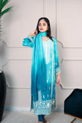 3 Piece Stiched Ombré Silk Suit (Pret)