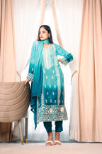 3 Piece Stiched Ombré Silk Suit (Pret)
