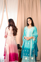 3 Piece Stiched Ombré Silk Suit (Pret)