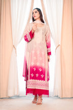 3 Piece Stiched Ombré Silk Suit (Pret)