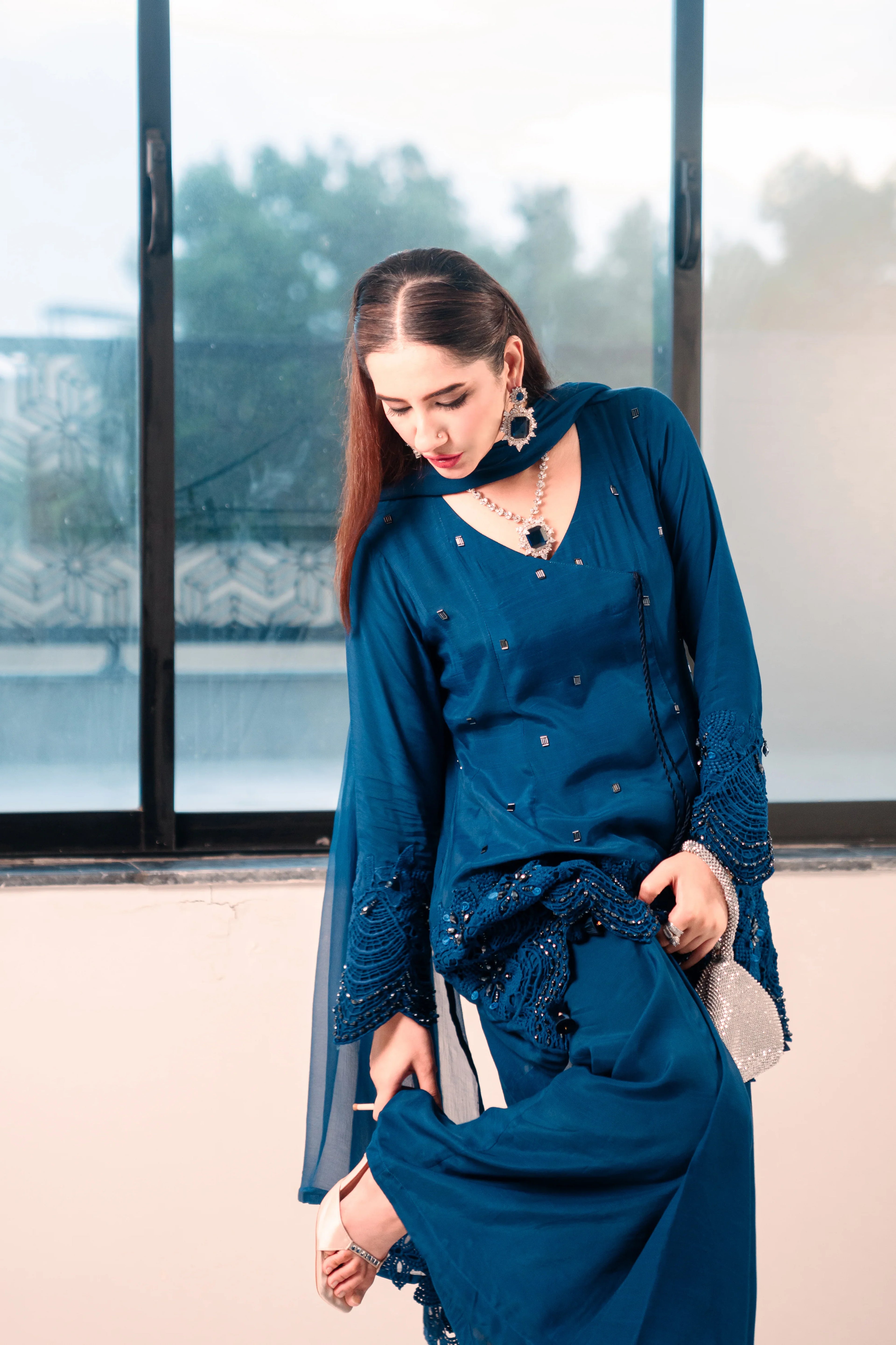 3 Piece Stiched Deep Pakistani Raw Silk Suit (Pret)