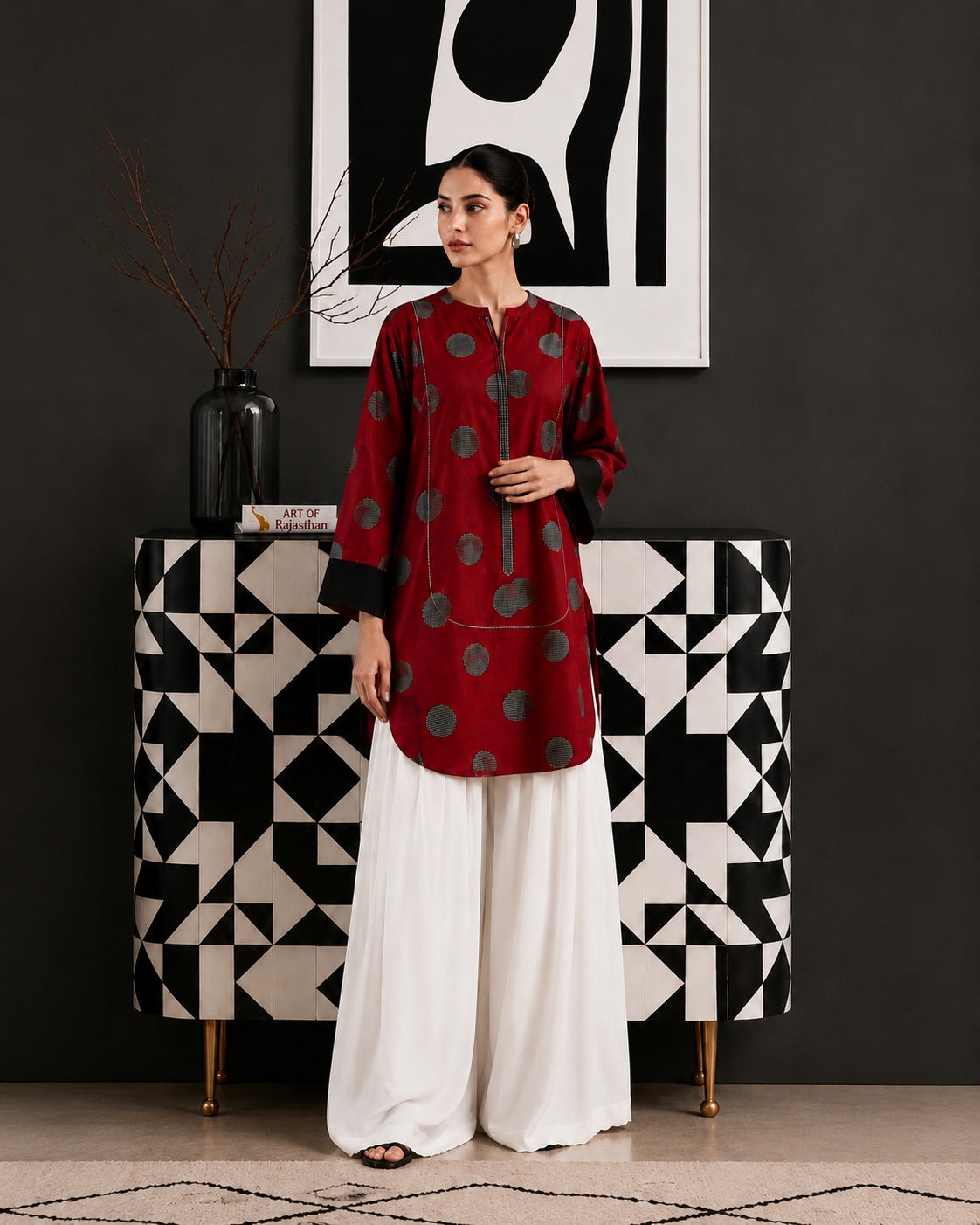 Crimson Polka Lawn Co-Ord Set