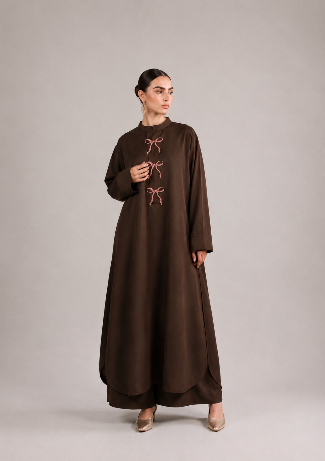 Chocolate Brown 2-Piece Lawn Suit – Long A-Line Shirt & Trousers