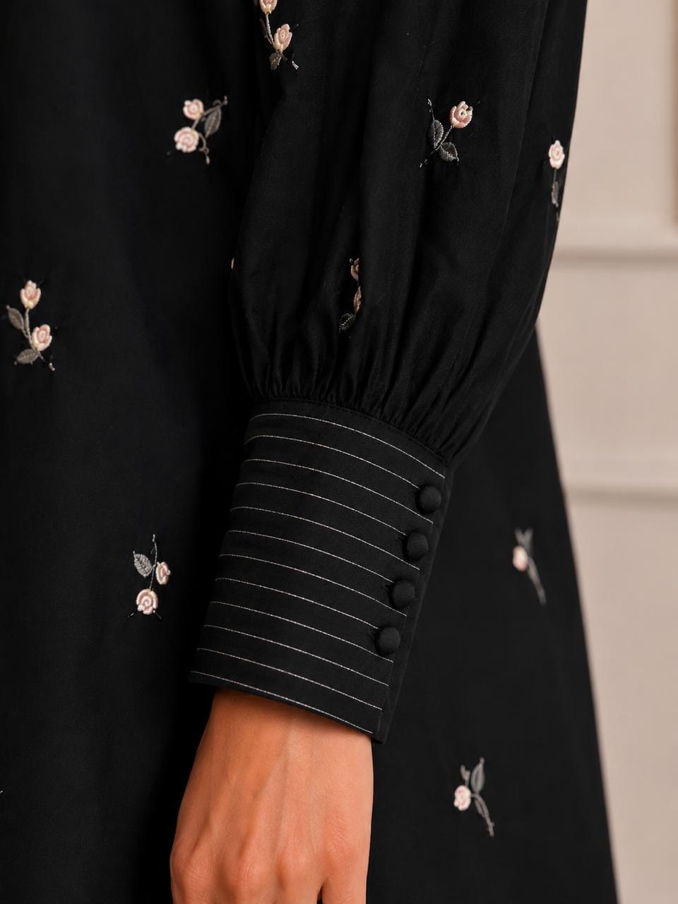 Black Embroidered Lawn Short Shirt with Balloon Pants | Women’s Designer Summer Outfit