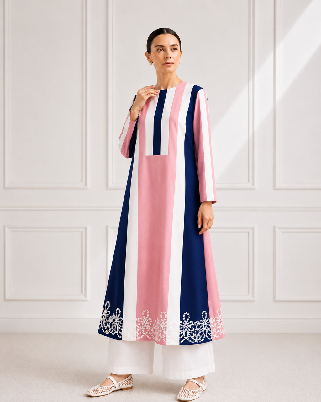 Blush and Blue Embroided