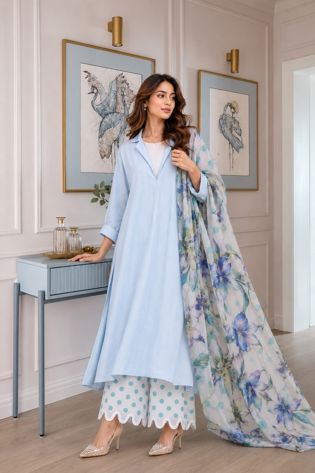 Powder Blue Lawn 3-Piece Suit