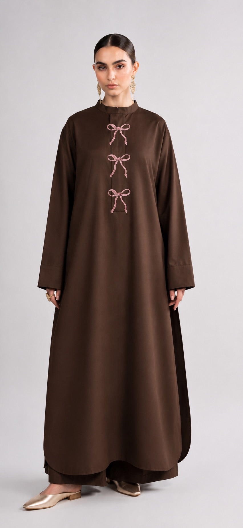 Chocolate Brown 2-Piece Lawn Suit – Long A-Line Shirt & Trousers