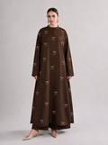 Chocolate Brown Bow Embroidered 2-Piece Lawn Suit – Long A-Line Shirt & Trousers