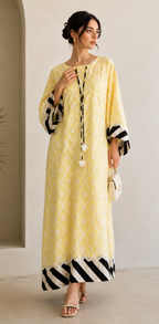 Yellow Polka Dot Cutwork Chicken Lawn Kaftan – 1 Piece