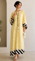 Yellow Polka Dot Cutwork Chicken Lawn Kaftan – 1 Piece