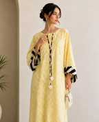 Yellow Polka Dot Cutwork Chicken Lawn Kaftan – 1 Piece