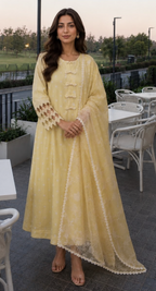 Yellow Polka Dot Lawn Suit with Organza Dupatta – 3 Piece