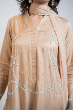Beige Tussel Silk 3PC Dress