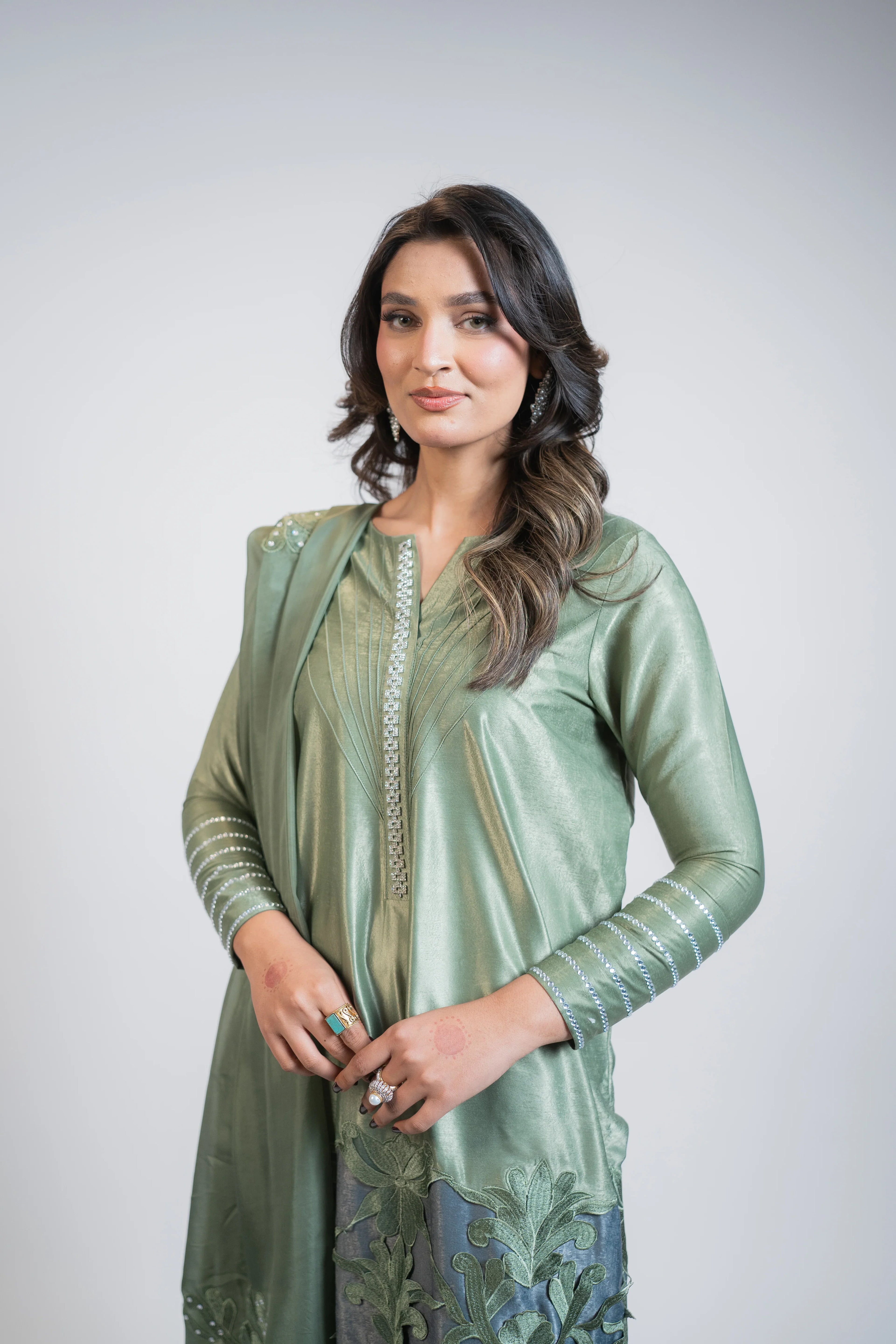 Mint Green & Grey 3PC Dress