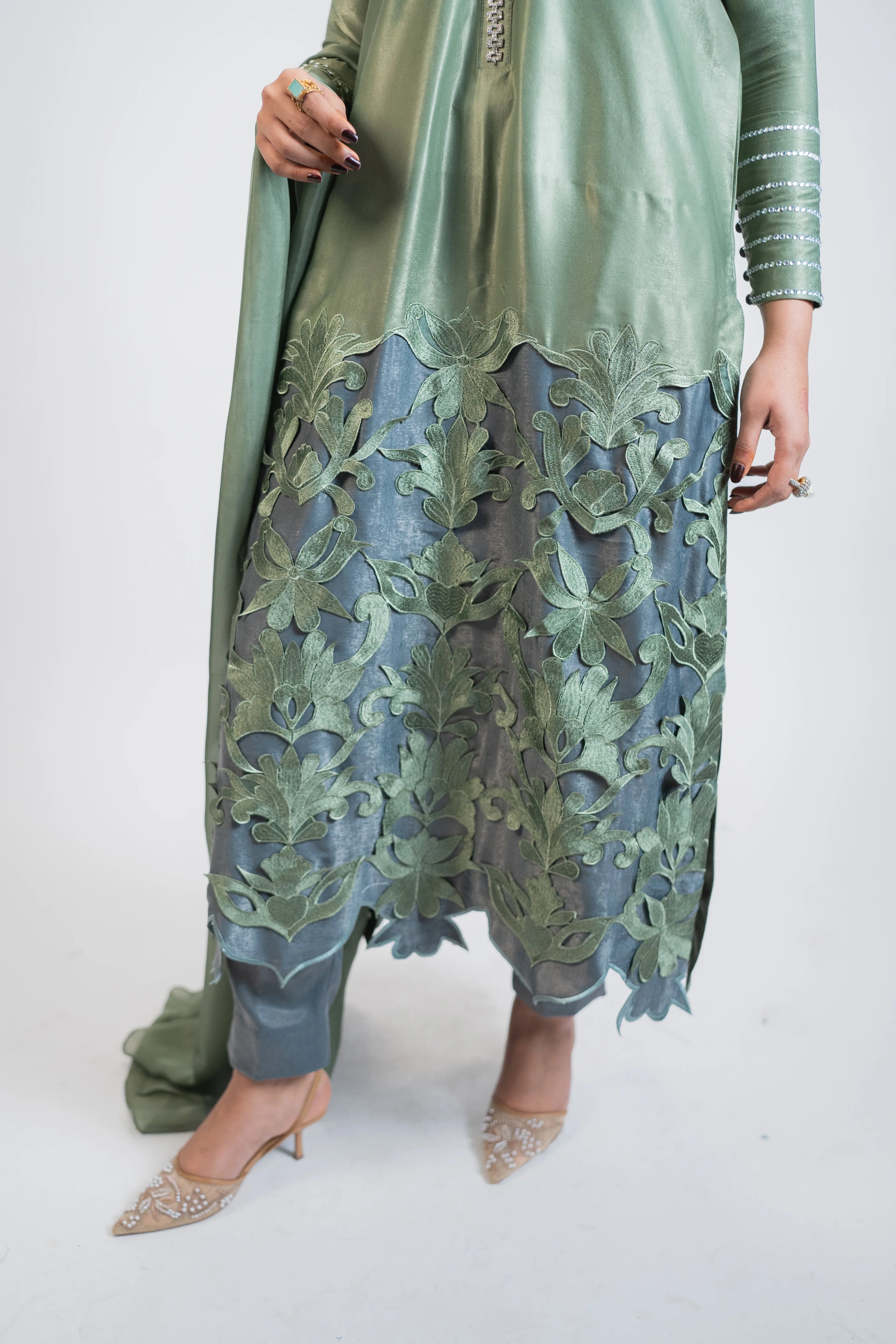 Mint Green & Grey 3PC Dress