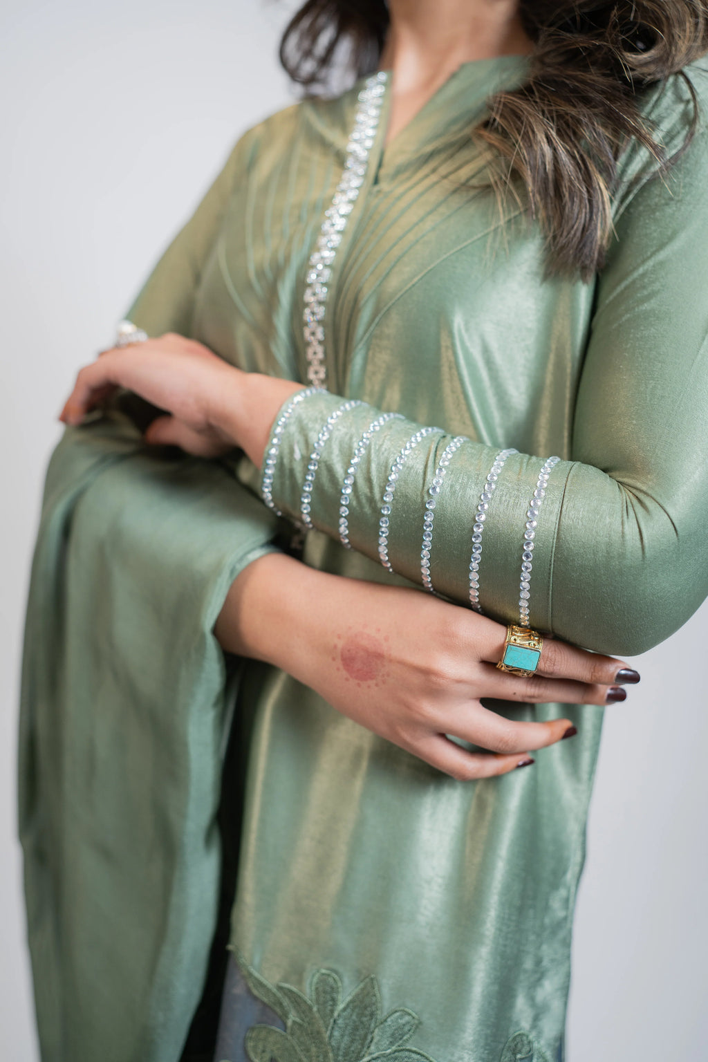 Mint Green & Grey 3PC Dress