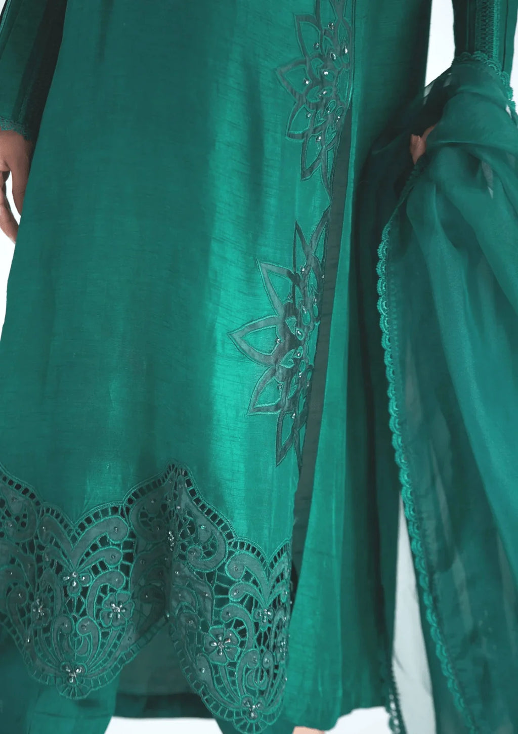 3 Piece Stiched Jade Korean Raw Silk Suit (Pret)