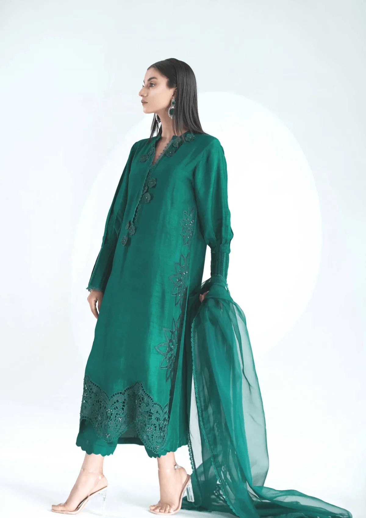 3 Piece Stiched Jade Korean Raw Silk Suit (Pret)