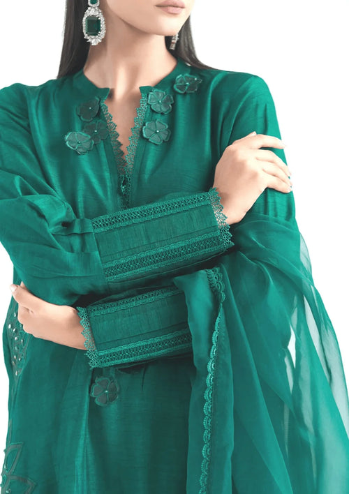 3 Piece Stiched Jade Korean Raw Silk Suit (Pret)