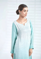 2 Piece Stiched La Pearla Ice Blue Co-Ord Suit (Pret)