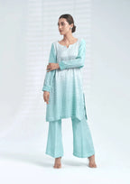 2 Piece Stiched La Pearla Ice Blue Co-Ord Suit (Pret)
