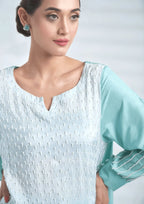 2 Piece Stiched La Pearla Ice Blue Co-Ord Suit (Pret)