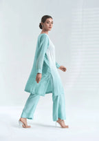 2 Piece Stiched La Pearla Ice Blue Co-Ord Suit (Pret)