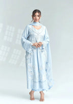 3 Piece Stiched Neigecis Ice Blue Korean Raw Silk Suit (Pret)