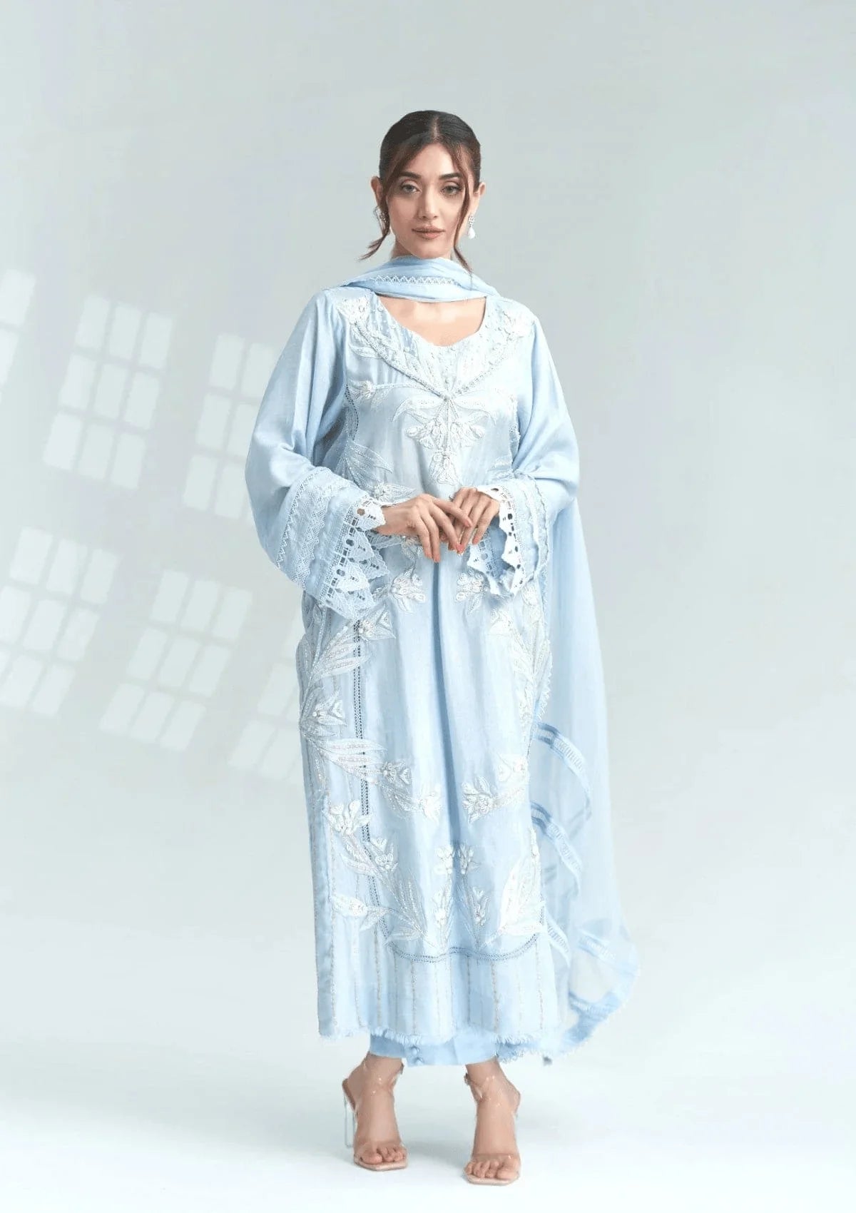 3 Piece Stiched Neigecis Ice Blue Korean Raw Silk Suit (Pret)