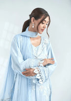 3 Piece Stiched Neigecis Ice Blue Korean Raw Silk Suit (Pret)