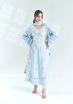 3 Piece Stiched Neigecis Ice Blue Korean Raw Silk Suit (Pret)
