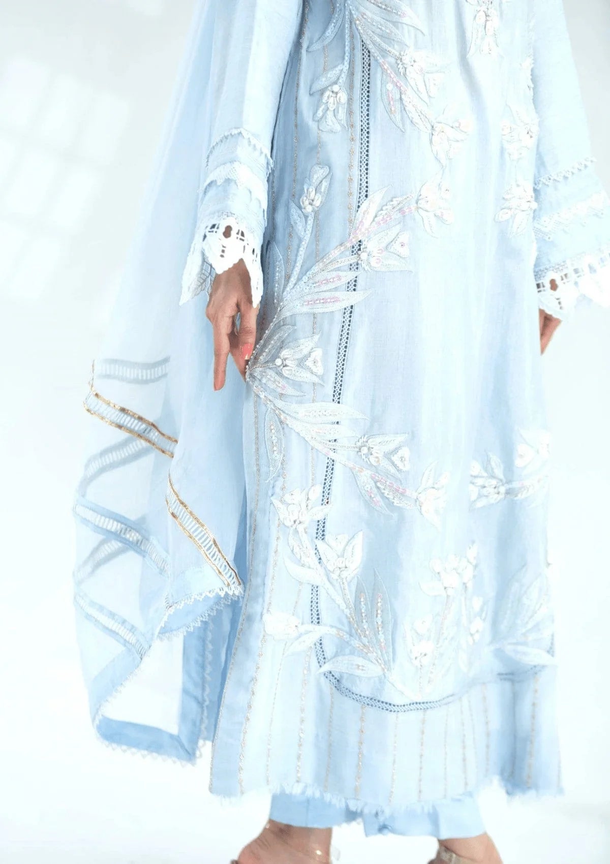 3 Piece Stiched Neigecis Ice Blue Korean Raw Silk Suit (Pret)