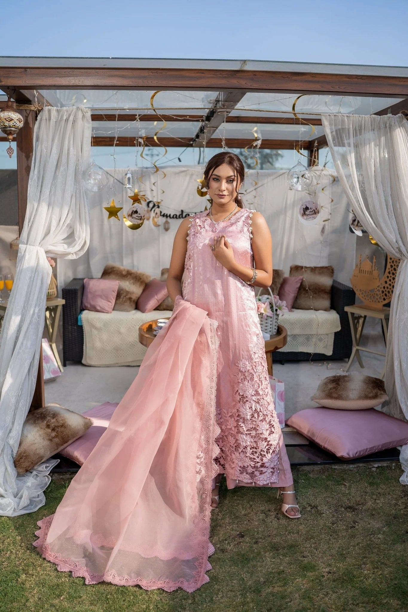 3 Piece Stiched Baby Pink Sheesha Silk Suit (Pret)